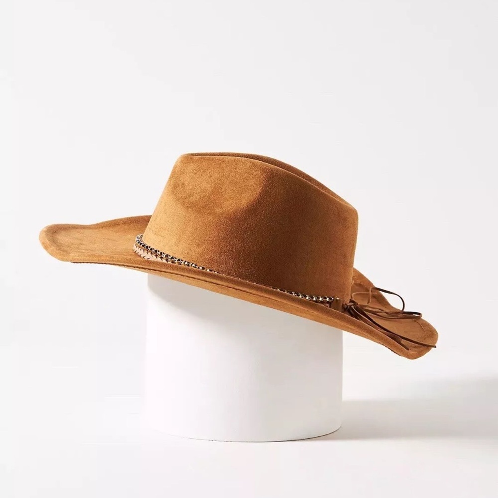 NWT SOLD OUT By Anthropologie Faux-Suede Rancher Hat in Honey Brown OS - Picture 3 of 14